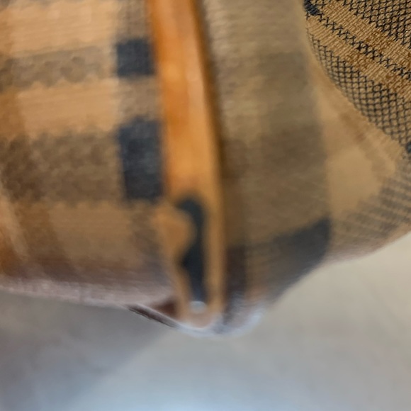 Kirino Collection plaid tan and navy leather bag roomy with inside pocket - Picture 11 of 16